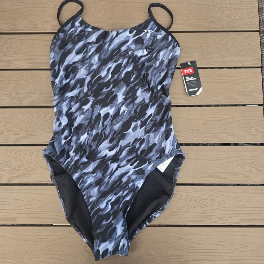 TYR Womens Durafast Elite Titanium Draco Cutoutfit 1 Piece Swimsuit SZ 36 New